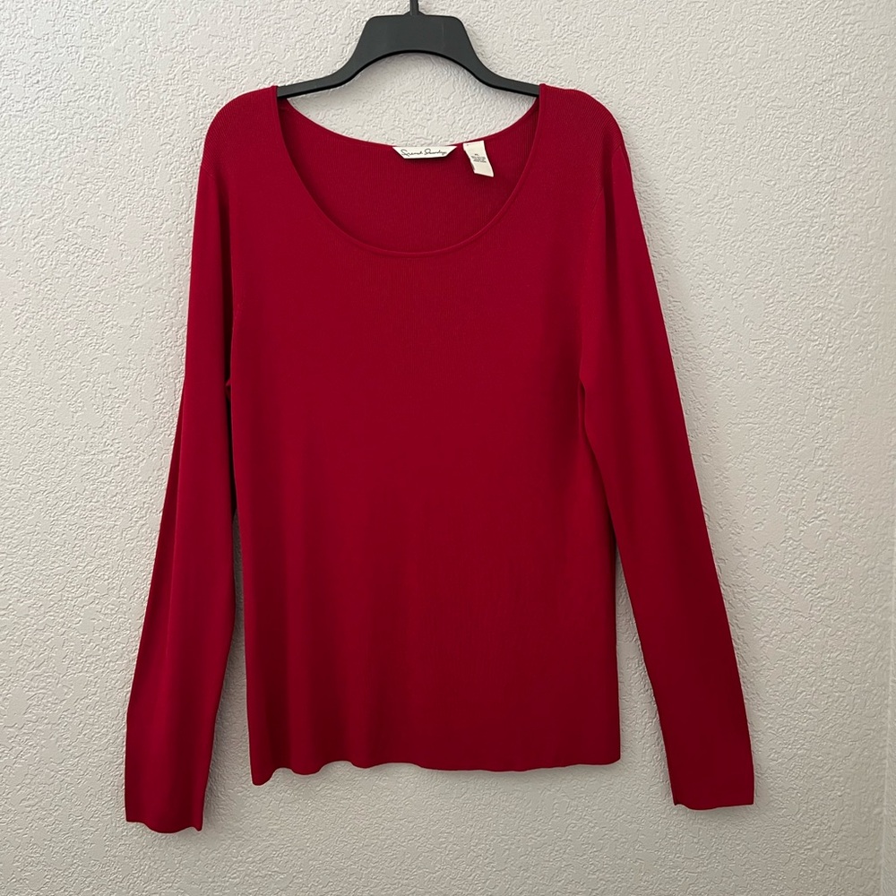 French Laundry Dark Red Long sleeve Knit Top Pullover Sweater Classic Casual XL